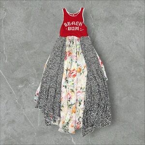 Free People Maxi Dress Womens Small Red Beach Bum with Floral and Animal Print